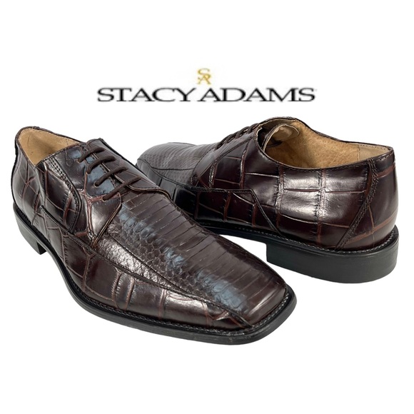 Stacy Adams Other - Stacy Adams Mens 9 1/2M Genuine Snake & Leather Brown Square Toe Derby Shoes